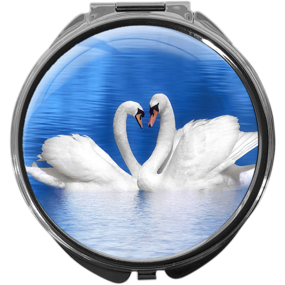 metALUm Pillendose mit Spiegel rund Metall 3 Fächer SCHWÄNE #1189