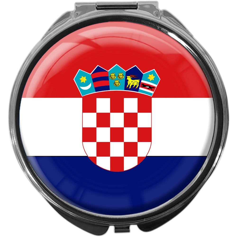 metALUm Pillendose mit Spiegel rund Metall 3 Fächer FLAGGE KROATIEN #0059