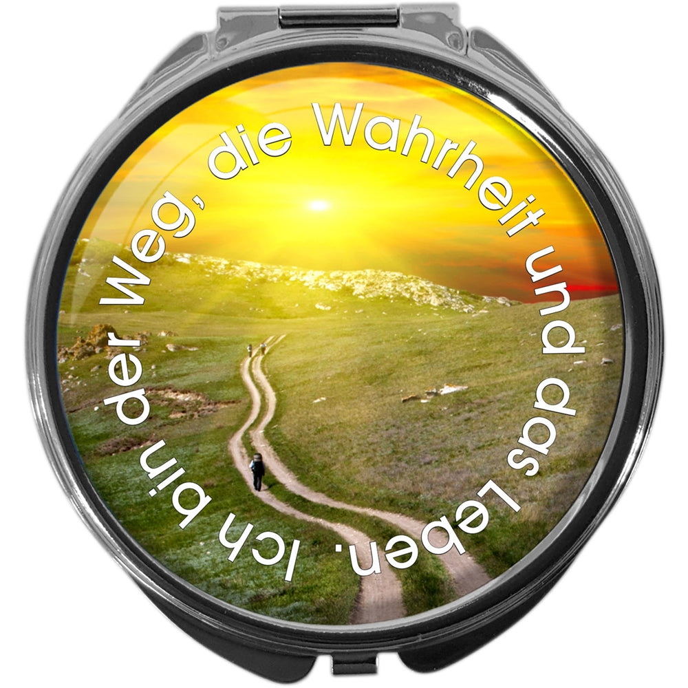 metALUm Pillendose mit Spiegel rund Metall 3 Fächer SONNENUNTERGANG #0001