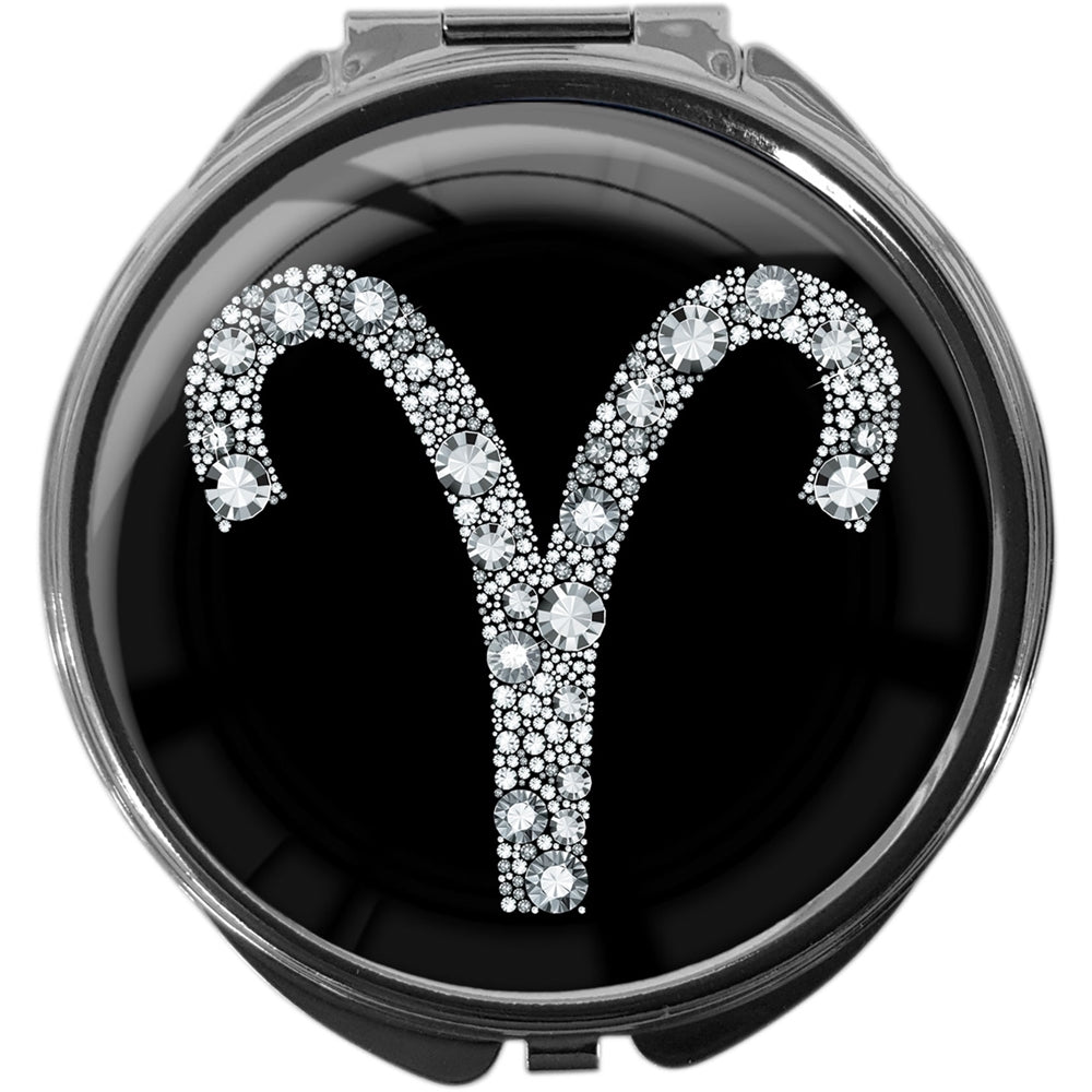 metALUm Pillendose mit Spiegel rund Metall 3 Fächer STERNZEICHEN WIDDER #1072