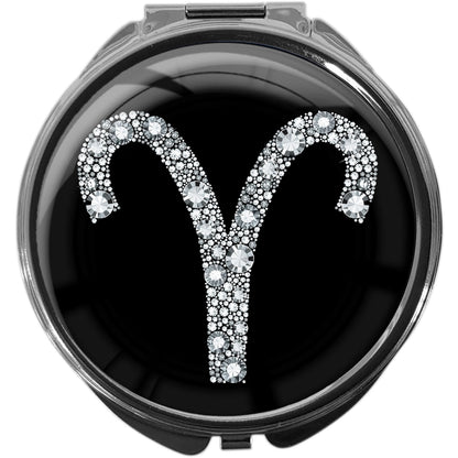 metALUm Pillendose mit Spiegel rund Metall 3 Fächer STERNZEICHEN WIDDER #1072