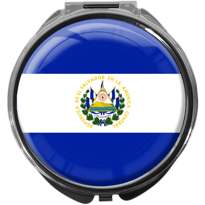 metALUm Pillendose mit Spiegel rund Metall 3 Fächer FLAGGE EL SALVADOR #0091