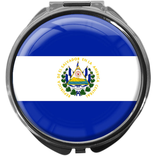 metALUm Pillendose mit Spiegel rund Metall 3 Fächer FLAGGE EL SALVADOR #0091