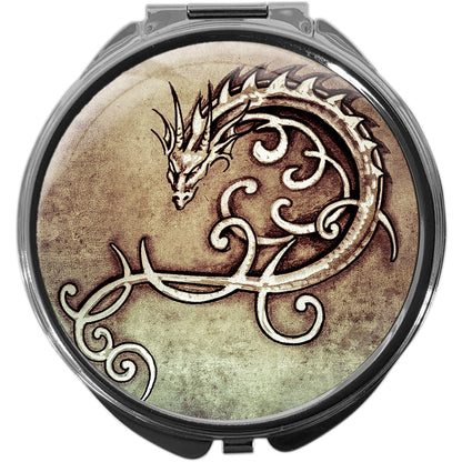 metALUm Pillendose mit Spiegel rund Metall 3 Fächer DRACHE #1200