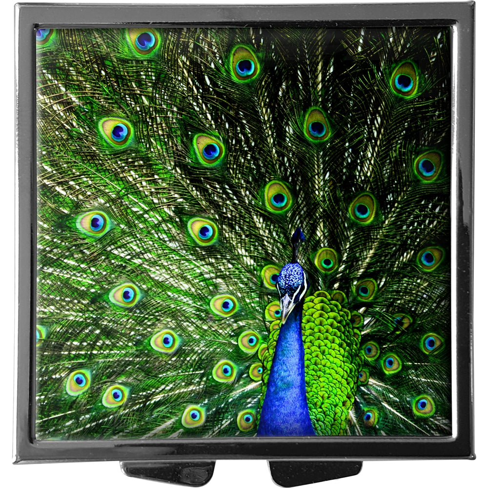 metALUm XXL Pillendose quadratisch 4 Fächer Pfau #0020